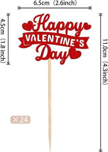 Vista 2 de Rsstarxi Paquete de 24 adornos para cupcakes para el día de San Valentín, con purpurina roja, dulce amor, para cupcakes, decoración de San Valentín