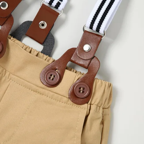 Vista 6 de WESIDOM Ropa de bebé niño 0-18M recién nacido traje de caballero, camisa+pajarita+boina+pantalón con tirantes Conjunto de ropa para bebé niño