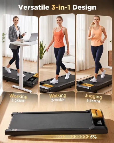 Vista 2 de Walking Treadmill Pad with 0–5-8% Incline, 2.5HP Compact Treadmill，Perfect for Running, Walking & Under-Desk Use，Quiet Operation for Home or Office