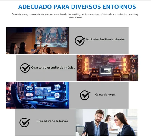Vista 5 de 1 Paquete de Paneles de Espuma a Prueba de Sonido 48"×24"×2" Paneles de Pared Insonorizados de Recuperación Rápida Paneles de Amortiguación