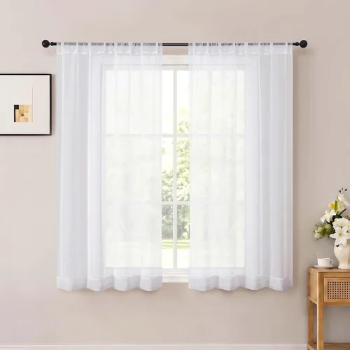 Vista 50 de OWENIE White Sheer Curtains 96 Inches Long 2 Panels for Living Room 52 Wide
