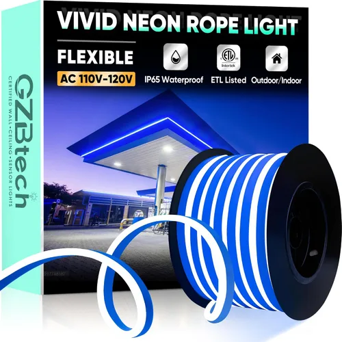 Vista 38 de GZBtech Luces de Cuerda LED de Neón Flexibles 50FT, CA 110-120V Tira de Luz Impermeable, 120 LEDs/M Cortable Conectable Iluminación de Neón
