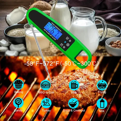 Vista 2 de Termómetro de Carne de Lectura Instantánea para Cocina, Termómetro Digital de Alimentos Ultrarrápido Preciso e Impermeable con Retroiluminación