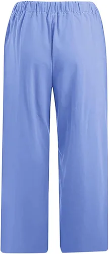 Vista 5 de YZHM Capris para mujer casual de verano, pantalones de lino con cordón elástico en la cintura de pierna ancha, pantalones sueltos recortados