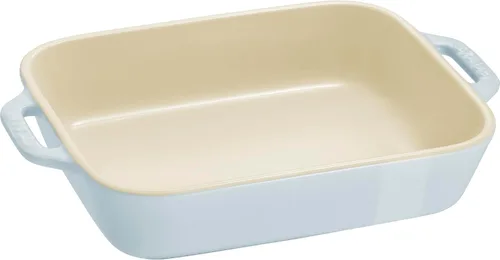 Vista 4 de STAUB - Juego de 2 platos rectangulares de cerámica para hornear, color azul pastel macarrón