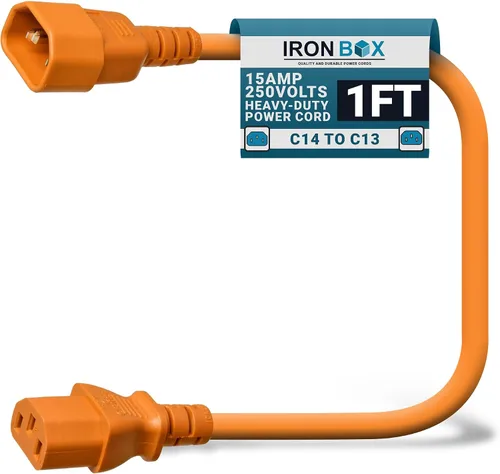 Vista 10 de IronBox Electric - Cable de Alimentación C14 a C13 de Servicio Pesado, 15A, 250V, Cable de Extensión para Computadora 14/3 AWG - Cables