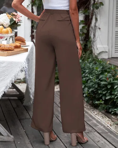 Vista 2 de GRAPENT Pantalones de pierna ancha para mujer, pantalones de vestir holgados de tiro alto para oficina, trabajo, negocios o uso informal