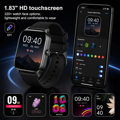 Vista 7 de Smart Watch for Men Women (Answer/Make Calls) 1.85" HD Step Activity Black Fitness Tracker Smartwatchr for Android iPhone Phones with Heart