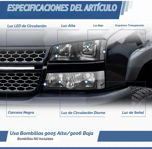Vista 2 de Auto Dynasty Conjunto de faros LED DRL compatible con Chevy Avalanche Silverado 1500-3500 2003-2007, repuesto de faros delanteros laterales del Negro