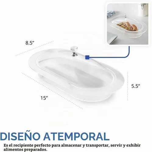 Vista 4 de Huang Acrylic Bandeja ovalada transparente para servir alimentos Servware con tapa utilizada para aperitivos, aperitivos y entradas para compartir