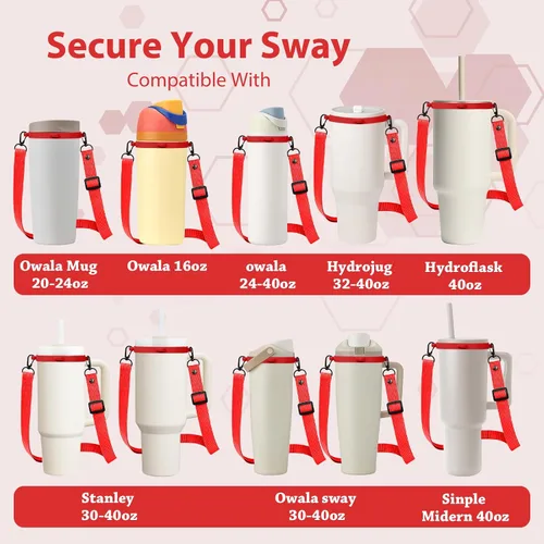 Vista 2 de Water Bottle Strap for Owala Freesip 24oz 32oz 40oz & Sway 30oz 40oz Rojo