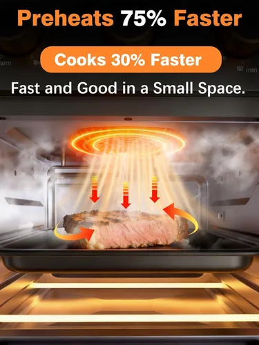 Vista 7 de OUNIN Horno tostador y freidora de aire con infusión de vapor, 12L compacto, apto para encimera, precalentamiento rápido con opciones de hornear