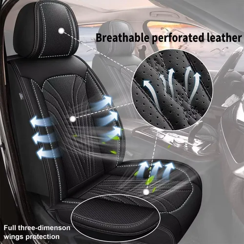 Vista 6 de Fundas de asiento para Ford Expedition 2011-2021, juego completo de fundas de asiento de automóvil de piel sintética, transpirables e impermeables