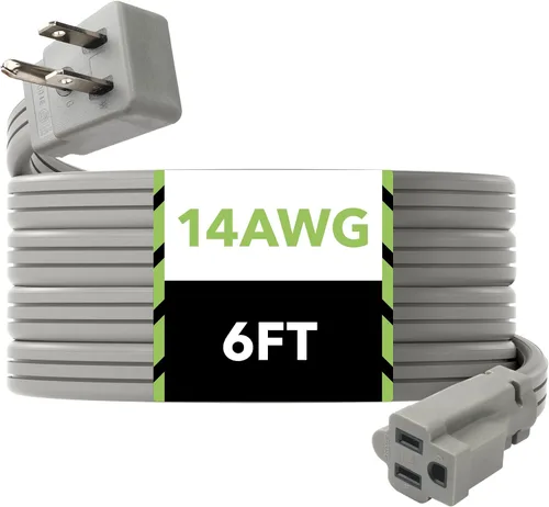 Vista 10 de BN-LINK Cable de extensión para electrodomésticos de 3 pies, cable de alimentación resistente de 15 amperios, 14/3 SPT-3, enchufe plano con conexión