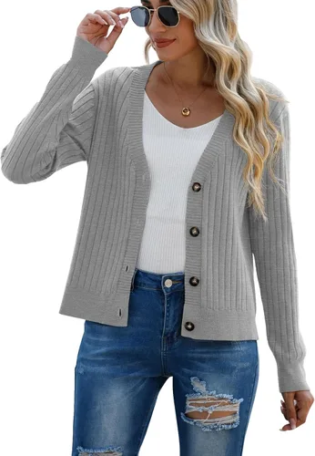 Vista 2 de Cárdigan de manga larga para mujer, cárdigan con botones al frente abierto para mujer, suéteres casuales de invierno y otoño
