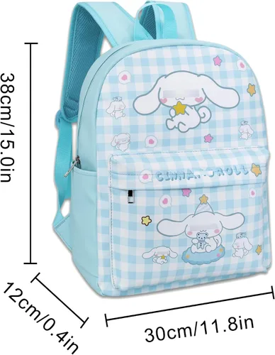 Vista 3 de Roffatide Dibujos animados Cinnamoroll Todo Sobre Impresión a Cuadros Casual Mochila Linda Mochila Viaje Bicicleta Mochila Senderismo Mochila Azul