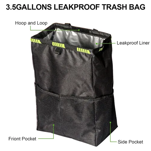 Vista 4 de Basurero para automóvil de 3.5 galones, bolsa de basura ultra grande para colgar, organizador de capacidad y almacenamiento con correas ajustables