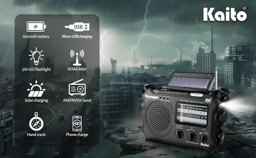 Vista 5 de Radio de alerta meteorológica Kaito KA500 de emergencia AM/FM/SW con 5 funciones Negro