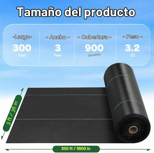 Vista 2 de Tela de barrera de malezas de 3 pies x 300 pies, tela de jardín resistente de 3.2 onzas con permeabilidad, cubierta tejida para control de malezas