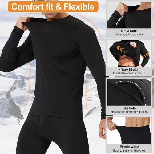 Vista 8 de CL convallaria Long Johns Thermal Underwear for Men Soft Fleece Lined Base Layer Cold Weather Bottom Top Set XS-4XL