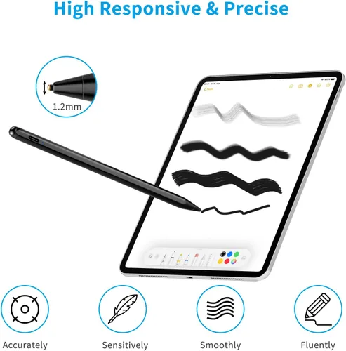 Vista 2 de Lápiz óptico para iPhone X/11/12/13/14/15/16 Pro MaxPen, lápiz de punta fina de 0.059 pulgadas, universal, compatible con iPhone/Device Negro