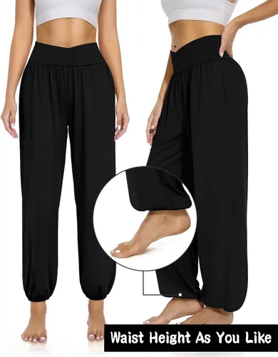 Vista 4 de UEU Pantalones deportivos de yoga con bolsillos para mujer, estilo harem cruzado, cintura alta, holgados, casuales, para descansar, para descansar