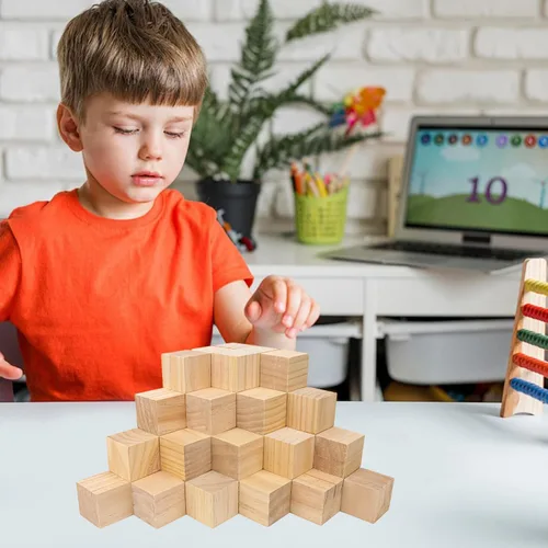 Vista 7 de 80 cubos de madera de alta calidad de 2 pulgadas, cubos de madera de pino natural para manualidades, bloques de madera listos para proyectos