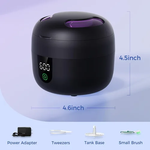 Vista 9 de Máquina Limpiadora Ultrasónica de Retenedores Impermeable con Tanque de Agua Removible de 180ml – Limpiador Ultrasónico de 45kHz para Protectores