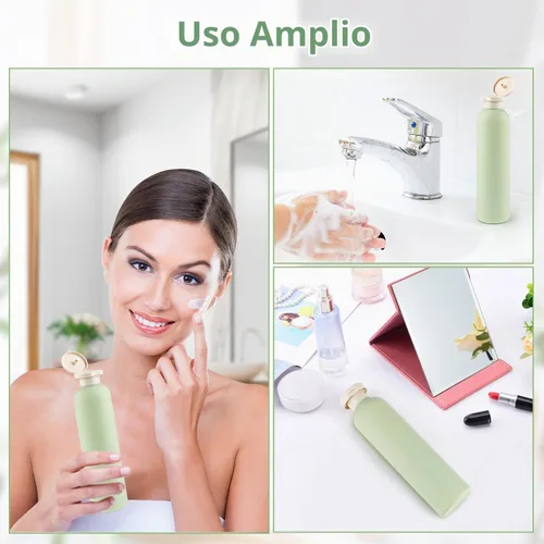 Vista 6 de 5 botellas de plástico para loción de viaje de 8.8 fl oz/8.8 onzas, recipientes recargables con tapa abatible para artículos de tocador, cremas
