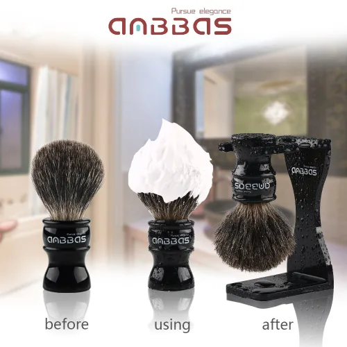 Vista 2 de Anbbas Brocha de afeitar de pelo de tejón, soporte, cuenco de espuma, jabón de 3.5 onzas, maquinilla de afeitar recta con bolsa y corte de afeitar