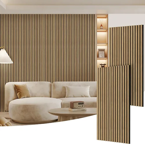 Vista 35 de Paquete de 2 paneles de madera para pared, paneles acústicos de listones de madera de 48 x 24 pulgadas, paneles acústicos para decoración de paredes