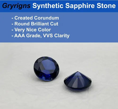 Vista 2 de Gryrigns Redondo brillante suelto sintético zafiro piedra azul corindón corte piedra preciosa facetada 3A VVS (1 ct-7.5ts, 1 unidad)