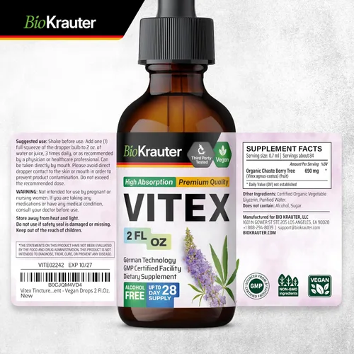 Vista 8 de BIO KRAUTER Vitex Chasteberry Suplemento para mujeres y apoyo para la menopausia* – 2 onzas líquidas 28 días de suministro – Tintura de bayas Vitex