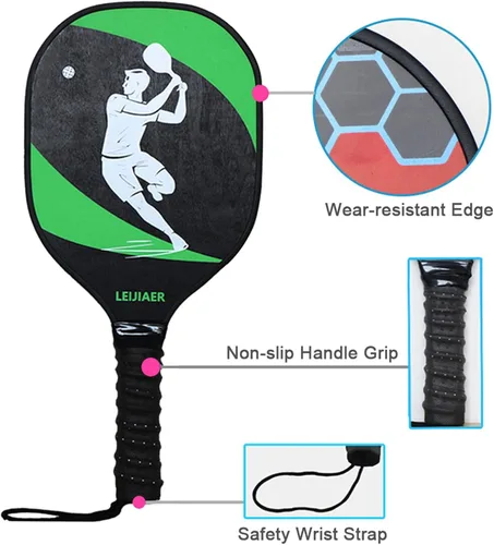 Vista 5 de Juego de 2 palas de pickleball con 2 raquetas de fibra de vidrio, 2 bolas de pickleball con bolsa de transporte para interiores y exteriores