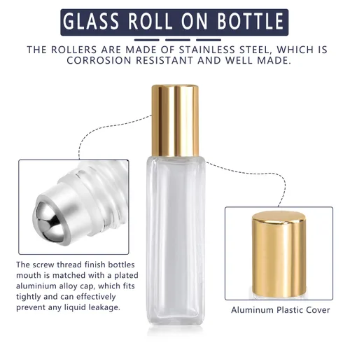 Vista 4 de wifreo 40 botellas de vidrio de 0.3 fl oz para aceites esenciales, botellas de muestra de perfume transparente recargables ecológicas con bola