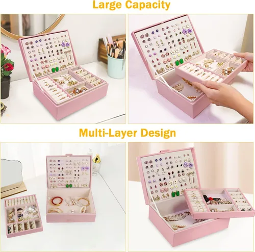 Vista 4 de Joyero para mujer, organizador de aretes, caja organizadora de joyas, cajas de almacenamiento de joyas, caja de joyería para aretes, caja de joyería