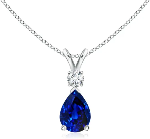 Vista 45 de Angara Colgante de lágrima de zafiro azul natural con diamante en plata/oro macizo de 14 quilates/platino Cumpleaños, compromiso, aniversario