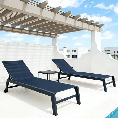 Vista 31 de PURPLE LEAF Juego de 2 tumbonas de aluminio para patio al aire libre con ruedas y mesa auxiliar, tumbona de piscina para jardín al aire libre, junto