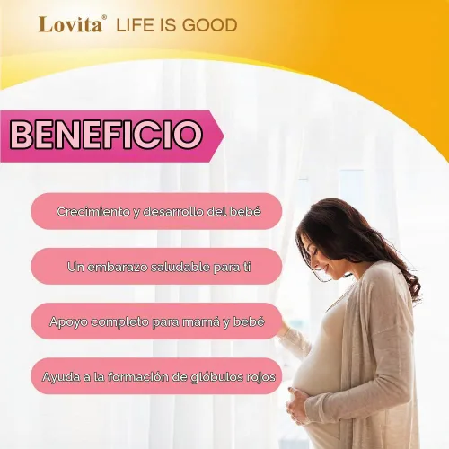 Vista 4 de LOVITA Vitaminas prenatales, hierro 27 mg, 180 tabletas vegetarianas