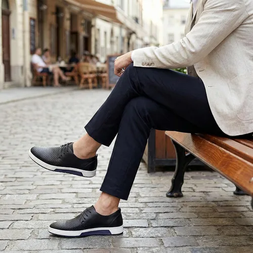 Vista 4 de konhill Zapatos Oxford casuales para hombre - Zapatos de vestir transpirables, mocasines con cordones, zapatillas planas Lk Negro