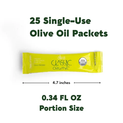 Vista 3 de Paquetes de aceite de oliva Olizzi Classic Organic Extra Virgen, nueva cosecha, galardonada, prensado en frío, certificado orgánico USDA, porción