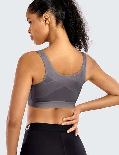 Vista 2 de SYROKAN Sujetador deportivo con cremallera frontal de alto impacto para mujer, sin varillas, espalda cruzada, alto soporte, cremallera en la parte