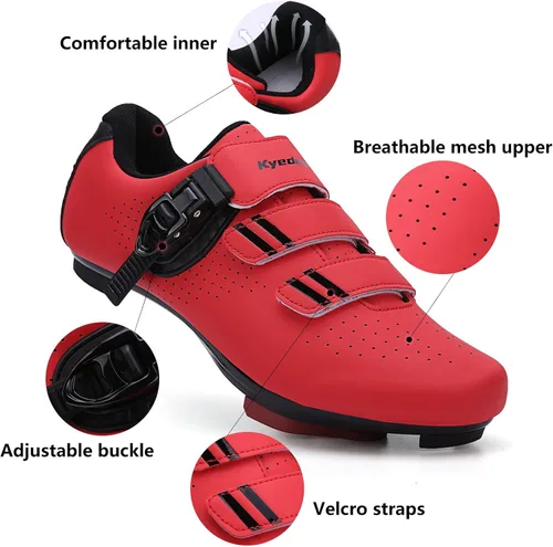Vista 4 de Zapatos de ciclismo para hombre y mujer, compatibles con Pelaton, zapatos de bicicleta de carretera, preinstalados con clip de tacos Delta, pedal