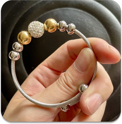 Vista 5 de PEAS Pulsera ajustable de cuentas de acero inoxidable, Sin gemas.