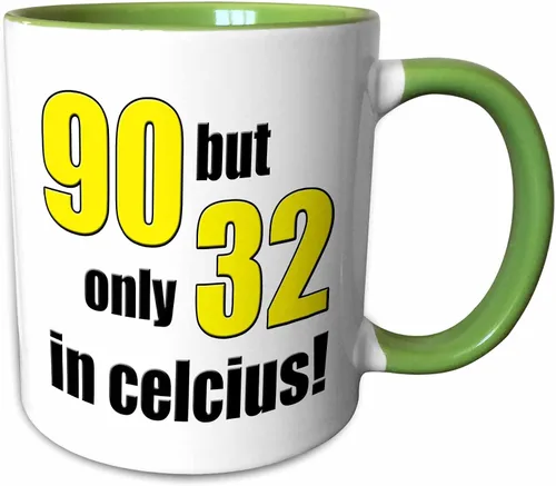 Vista 9 de 3dRose 90 pero solo 32 en Celsius. Amarillo. Taza negra de dos tonos de 11 oz