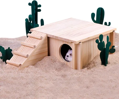 Vista 7 de Fhiny Cámara de madera para escondite de hámster con escalera de escalada, caja de excavación de hámster visible con tablero acrílico transparente