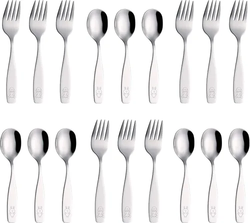 Vista 21 de ANNOVA Cubertería para niños con acabado mate, de alta calidad, de acero inoxidable, tenedores, cucharadas, utensilios para niños, oxidados