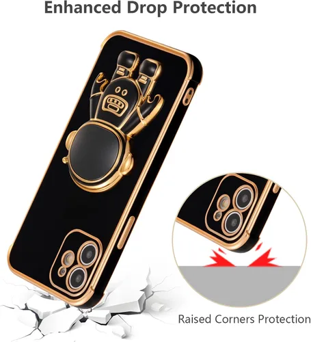 Vista 5 de RALEAVO Funda para iPhone 11, linda funda de astronauta 6D con función de soporte, funda con enchapado de lujo, ajuste delgado, TPU suave, protector