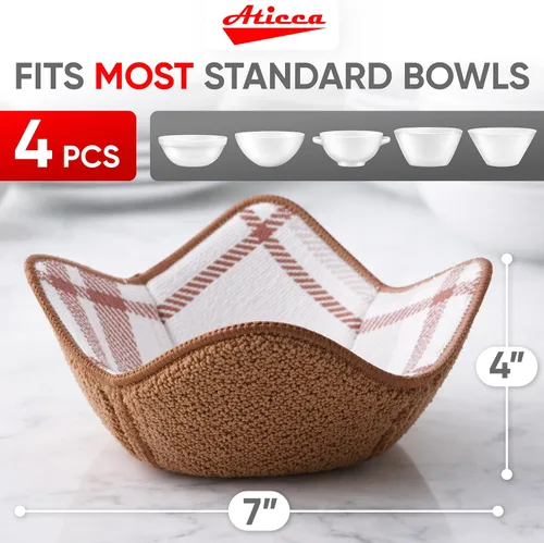 Vista 7 de Aticca Juego de Soportes Acogedores para Ollas de Microondas para Alimentos Calientes, Juego de 4 Almohadillas Calientes para Tazas de Caldo