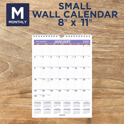 Vista 4 de Calendario AT-A-GLANCE, 2022, de pared, 8 x 11 pulgadas, pequeño, mensual (PM128)